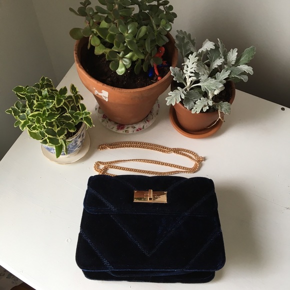 Primark Handbags - Navy Blue Velvet Crossbody